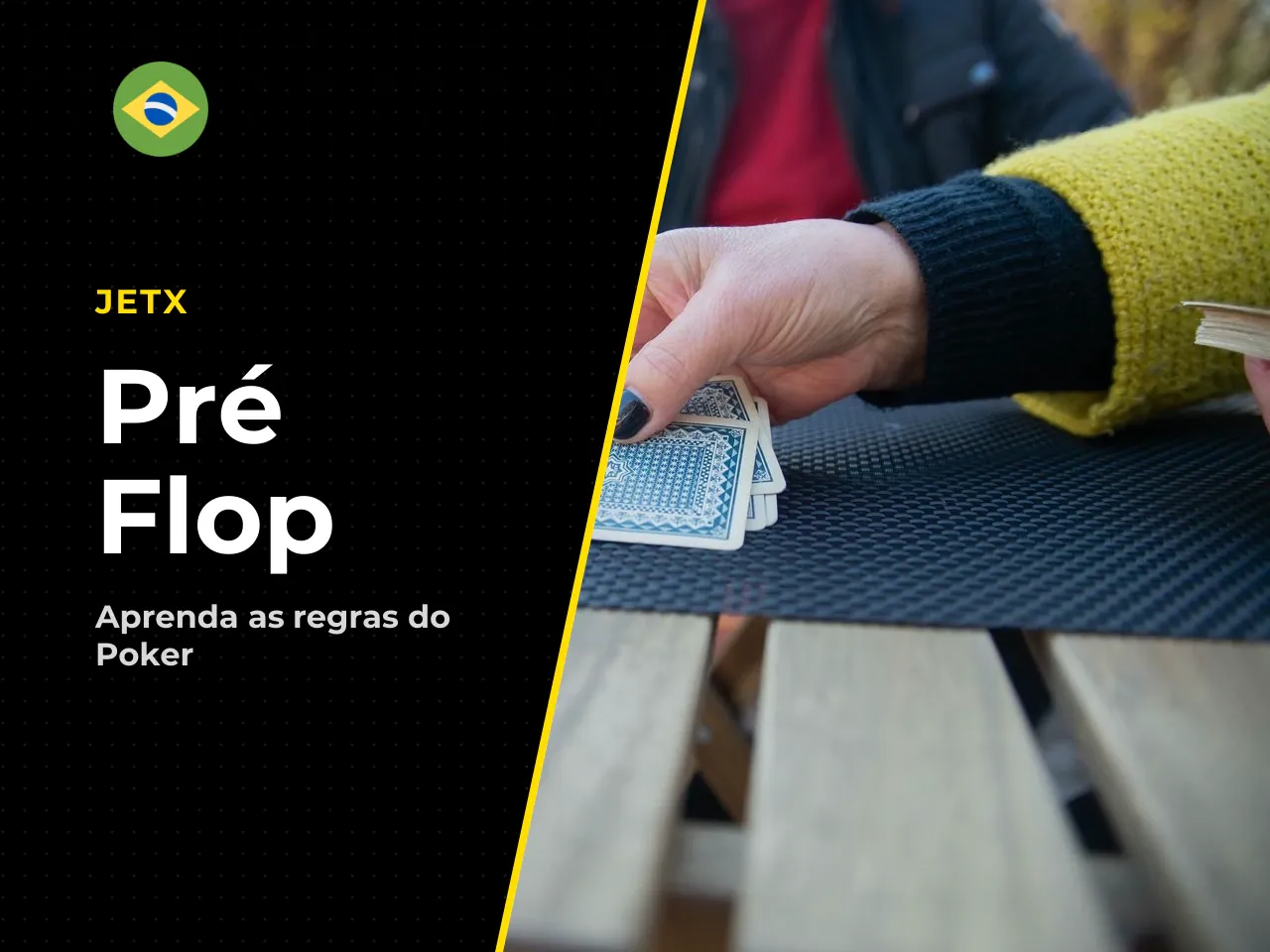 **1. Pre-flop** - O jogador à esquerda do dealer posta o *small blind* (metade da aposta mínima); o próximo posta o *big blind* (aposta mínima completa). - Cada jogador recebe duas *hole cards* de fac